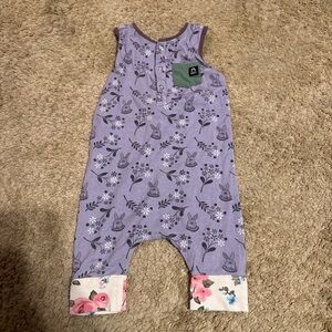 Rags to Raches Purple Bunny Floral Rolled Cuff Romper